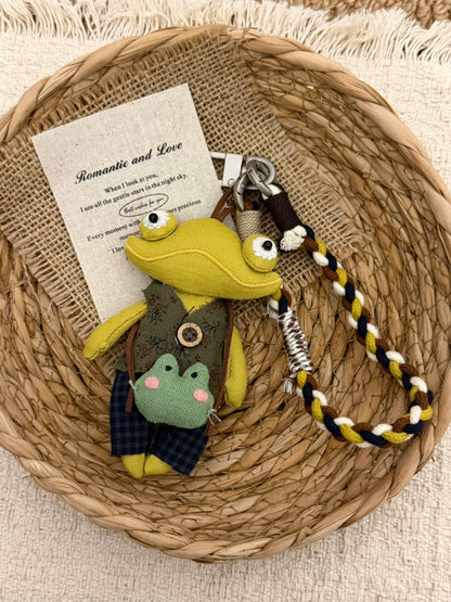 Handmade frog charm and braided wrist strap